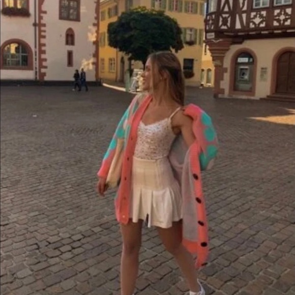 ⭐️HP🌸 Cardigan sweater floral pink green knit womens button v-neck flower NWT - Picture 8 of 8